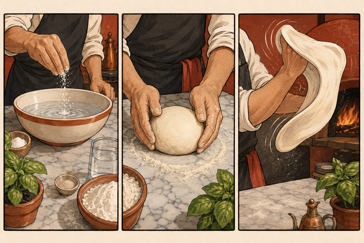 BD pédagogique en trois cases sur le mélange, le boulage et le schiaffo napolitain
